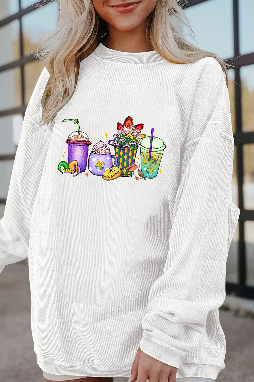 Mardi Gras Cocktail Drinks Graphic Corded Sweatshirt