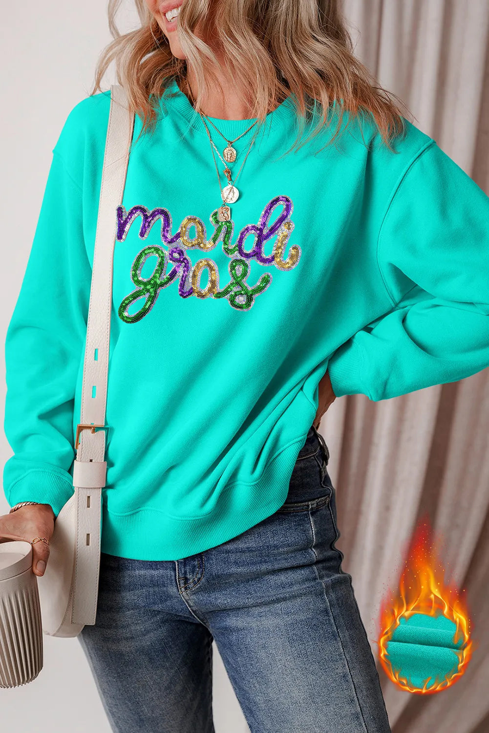 Mardi Gras Colorful Script Graphic Soft Pullover