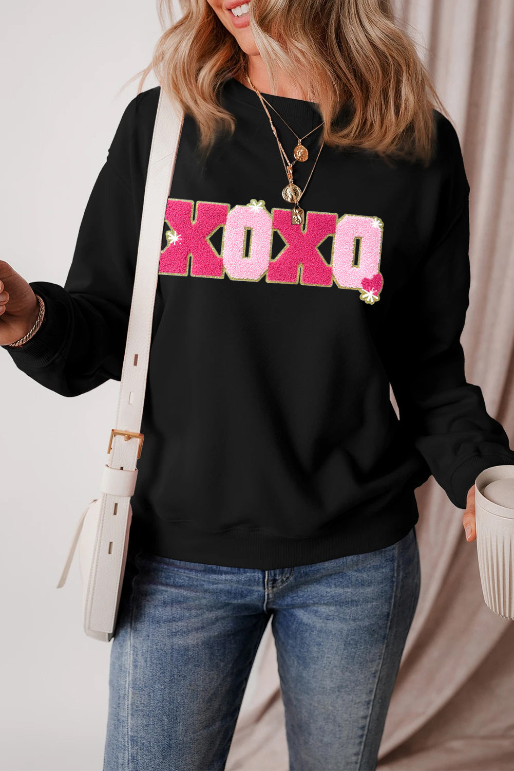 Valentine’s Day XOXO Glitter Graphic Sweatshirt