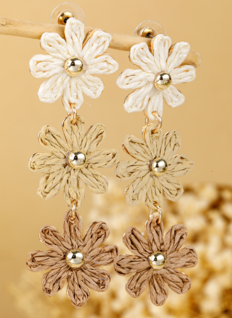 Parchment Crochet Flowers Stud Dangle Earrings