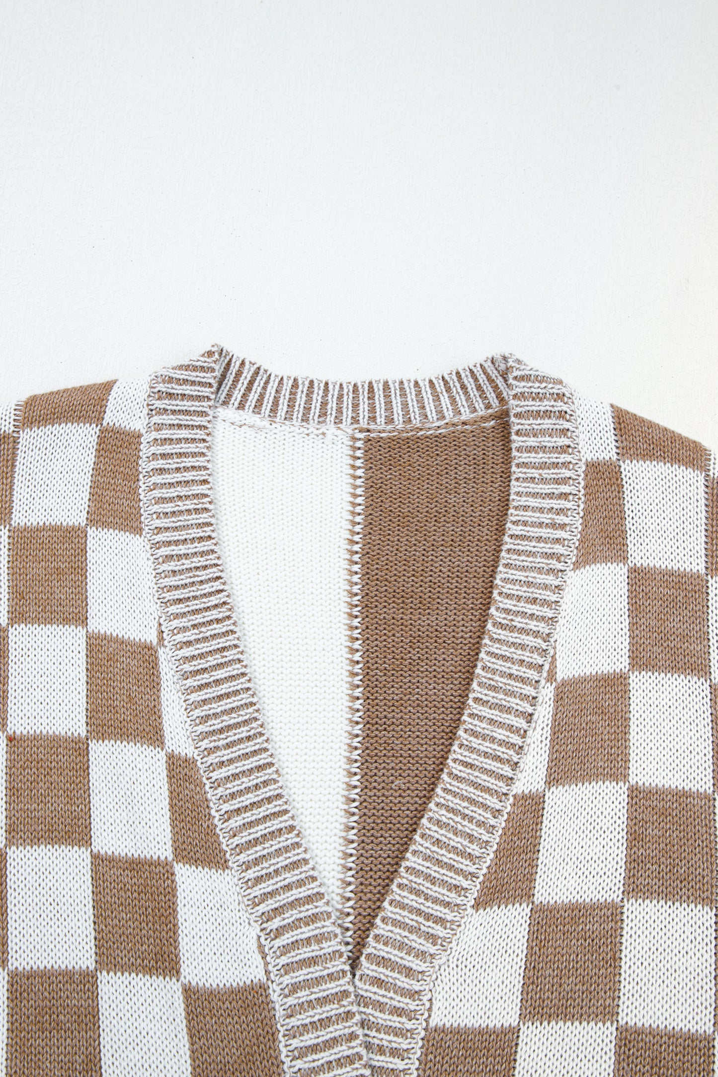 Orange Checkered Bubble Sleeve Drop Shoulder Open Cardigan
