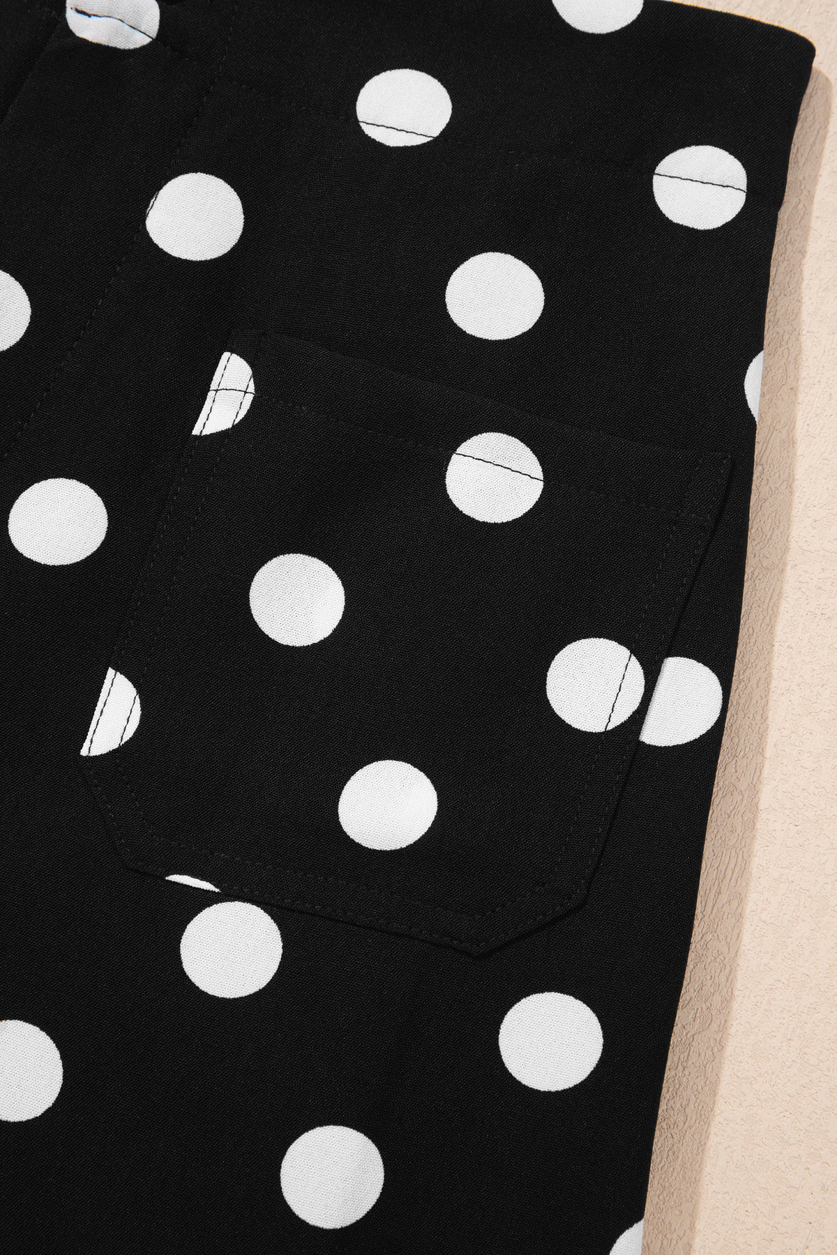 White Polka Dot Print Patched Pocket Loose Pants
