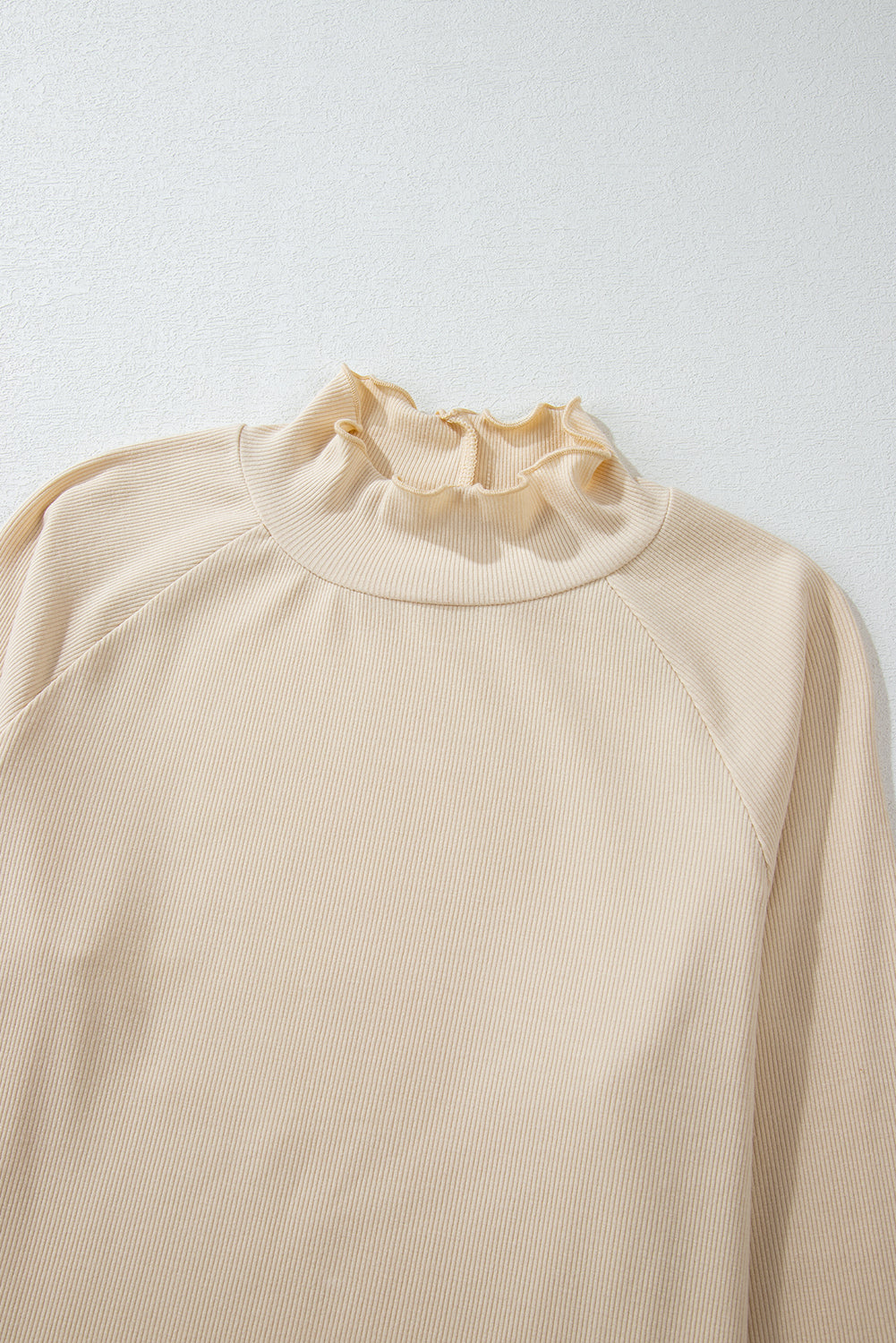 Black Ribbed Knit Lettuce Trim High Neck Long Sleeve Top