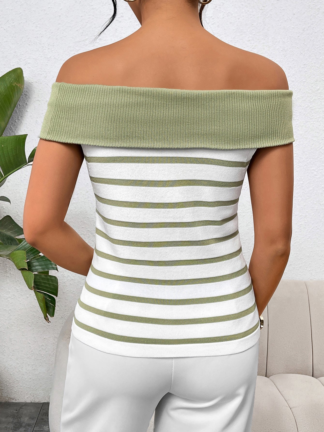 Long Sleeve Striped Pullover Women's Knit Sweater