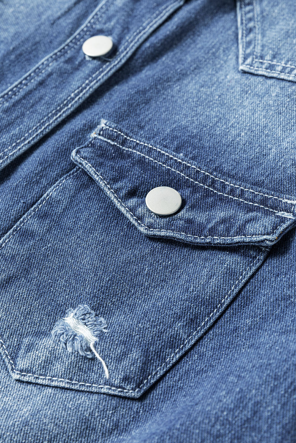 Mineral Wash Distressed Frayed Long Denim Jacket