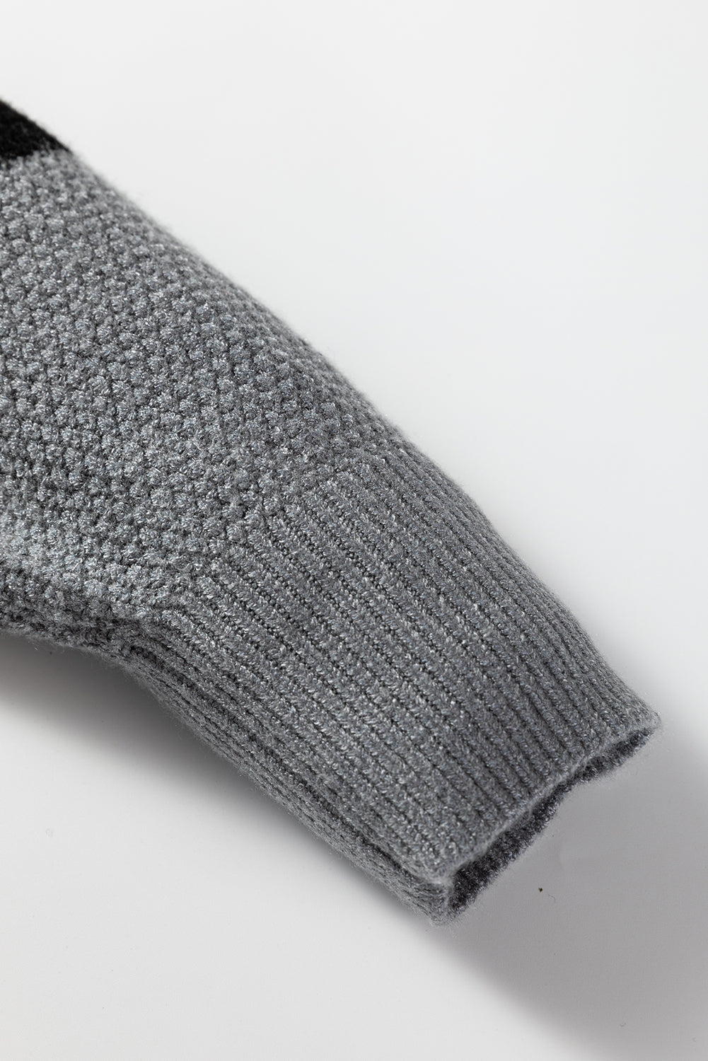 Dark Brown Color Block Knit Striped Sleeve Detail Casual Sweater