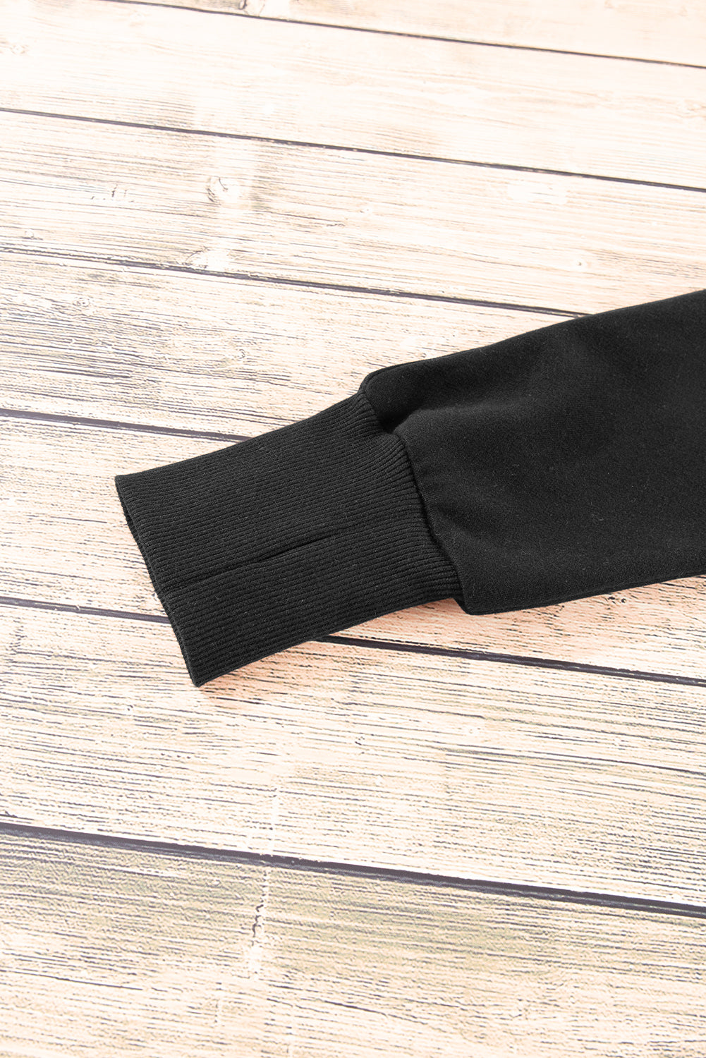 Black Zip Up Stand Collar Ribbed Thumbhole Sleeve Sweatshirt