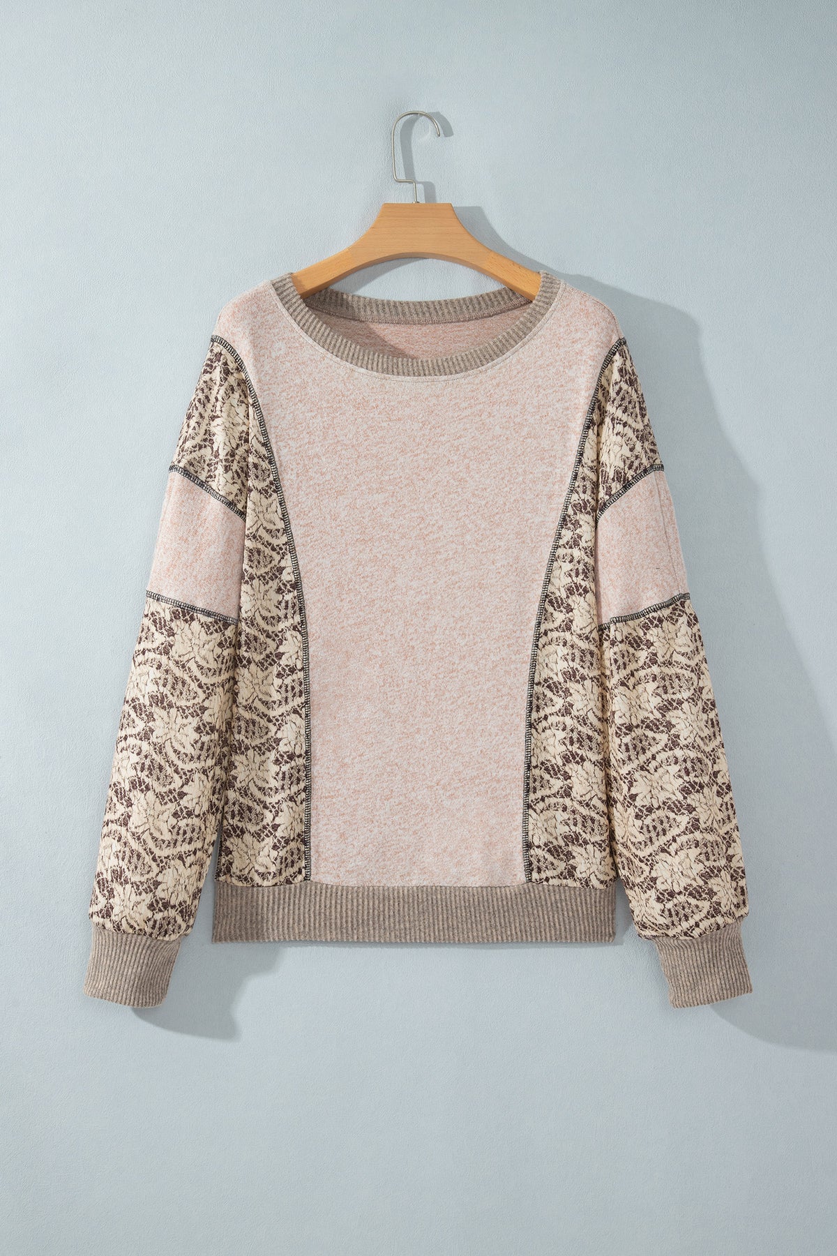 Khaki Floral Print Round Neck Long Sleeve Shift Top
