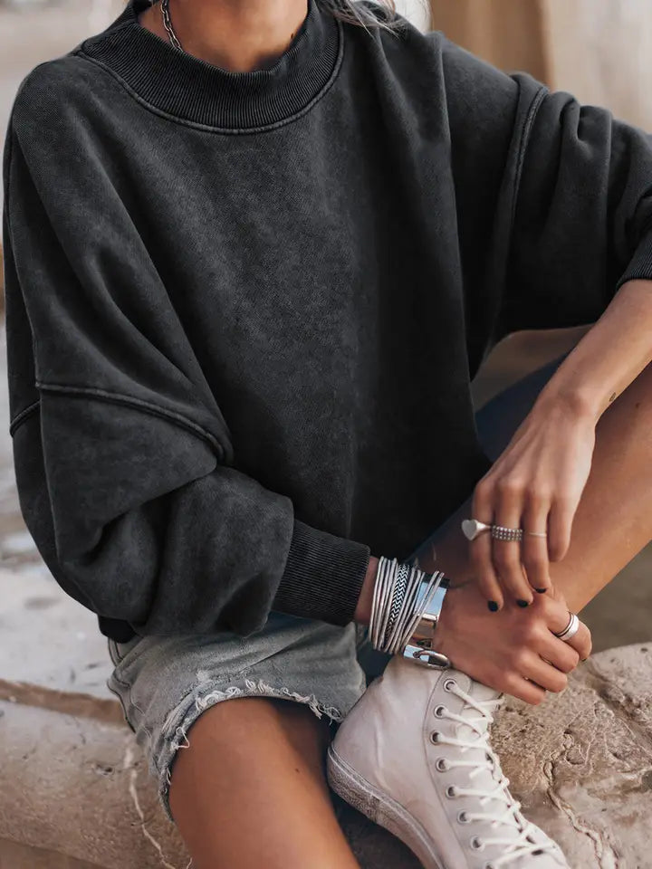 Brown Drop Shoulder Crew Neck Pullover Sweatshirt