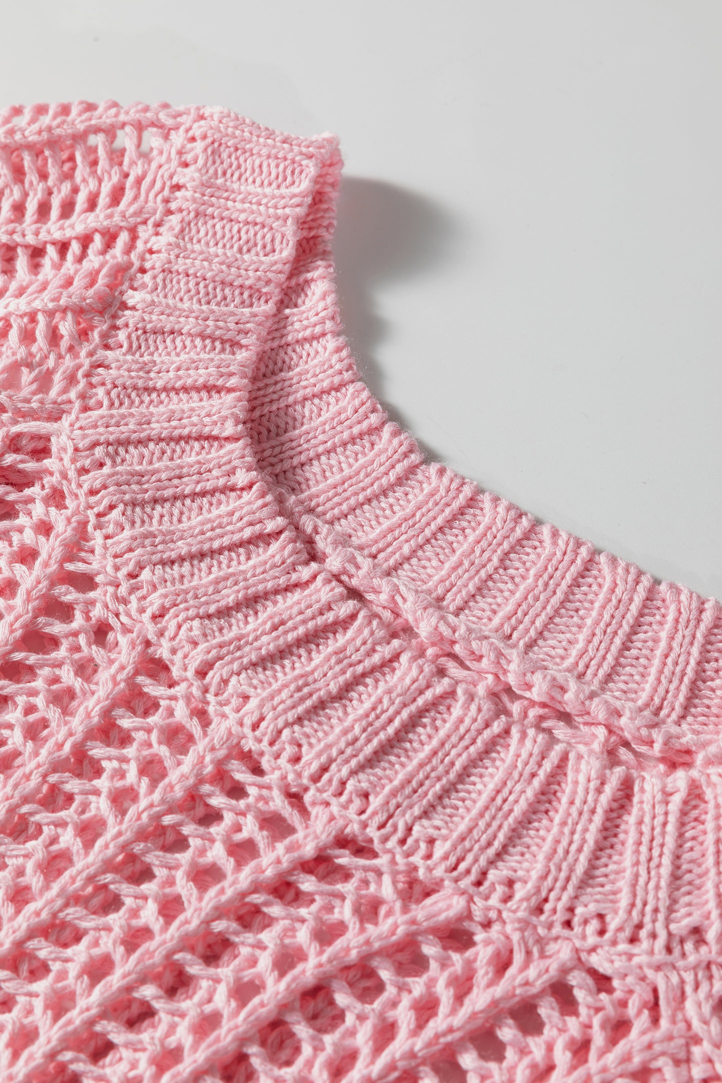 Apricot Plus Size Open Knit Bow Tie Short Sleeve Sweater