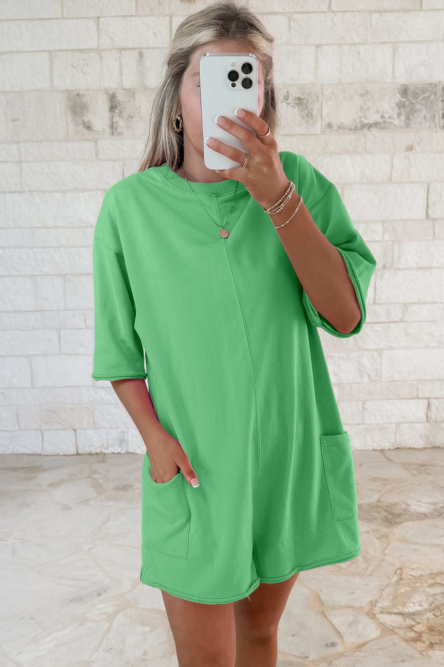 Solid Cotton Romper Shift Half Sleeve Casual Daily