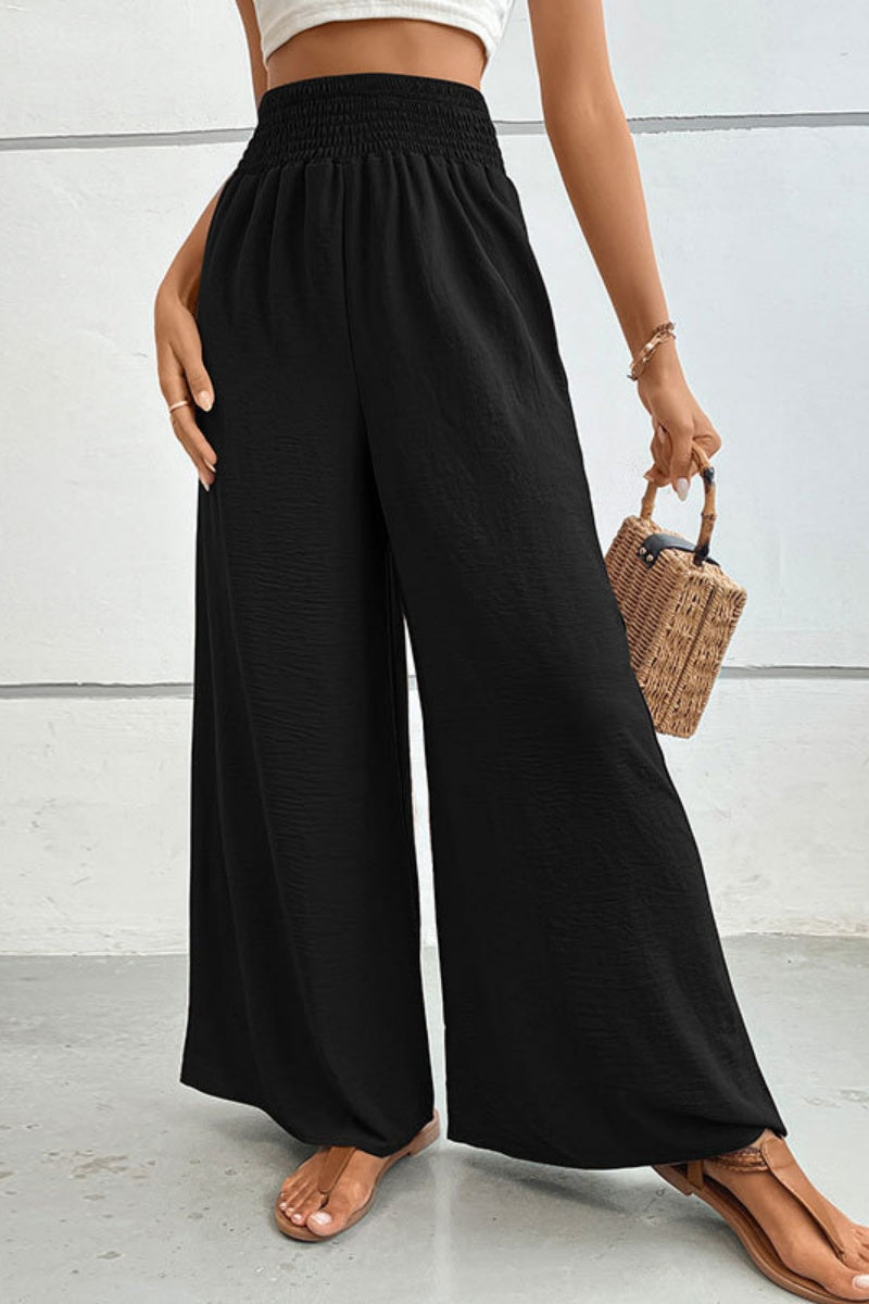 Smocked High Waist Wide Leg Palazzo Pants