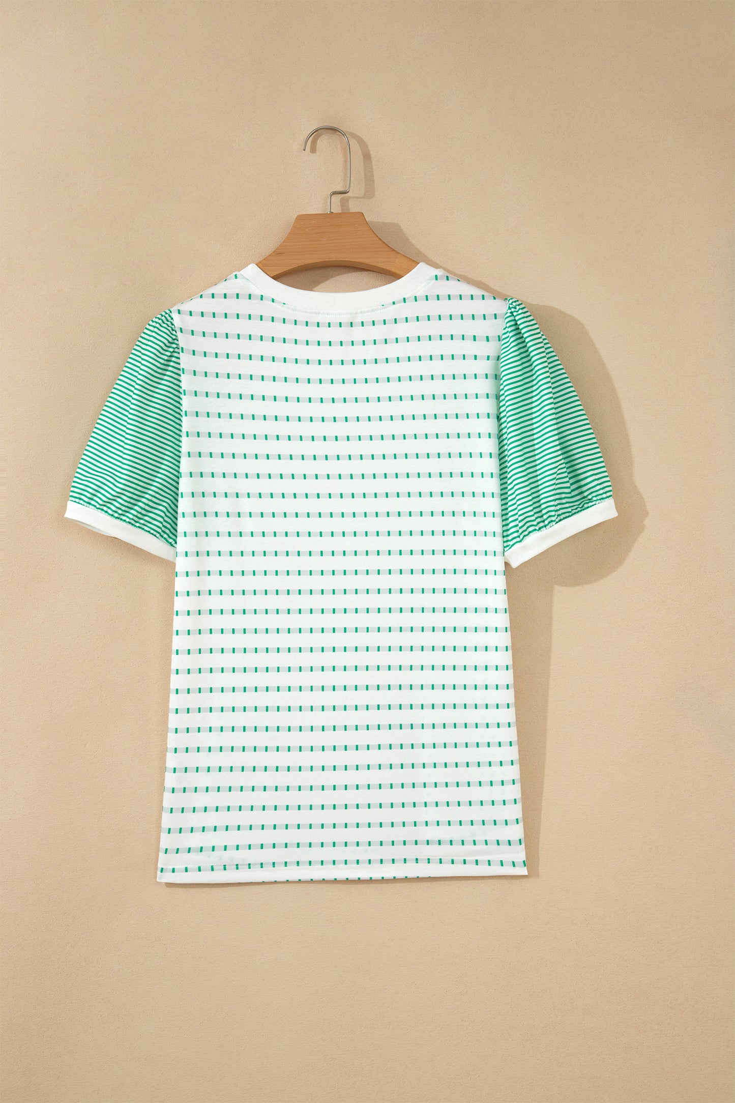 Green Stripe Puff Sleeve Textured Boutique Tee
