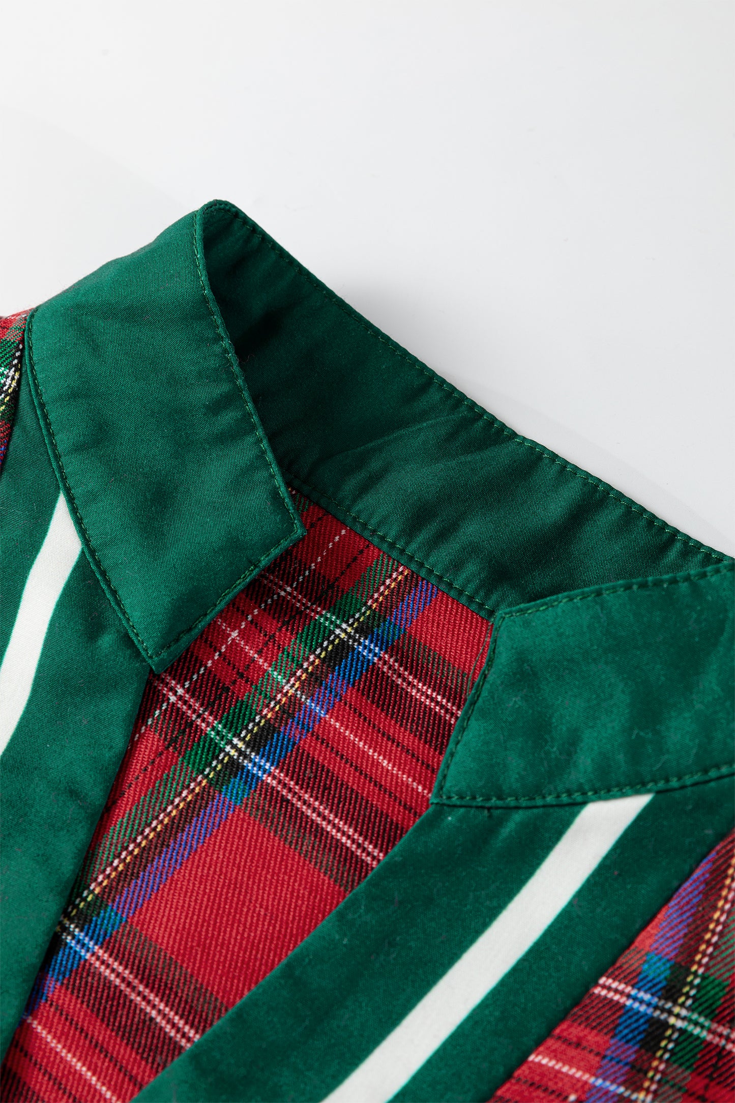 Red Plaid Print Contrast Trim V Neck Short Sleeve Blouse