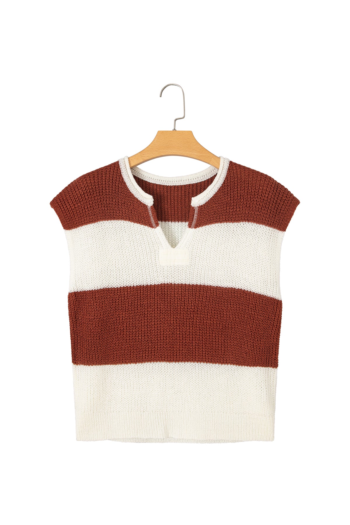 Blue Stripe Striped Colorblock Knit V Neck Short Sleeve Loose Sweater