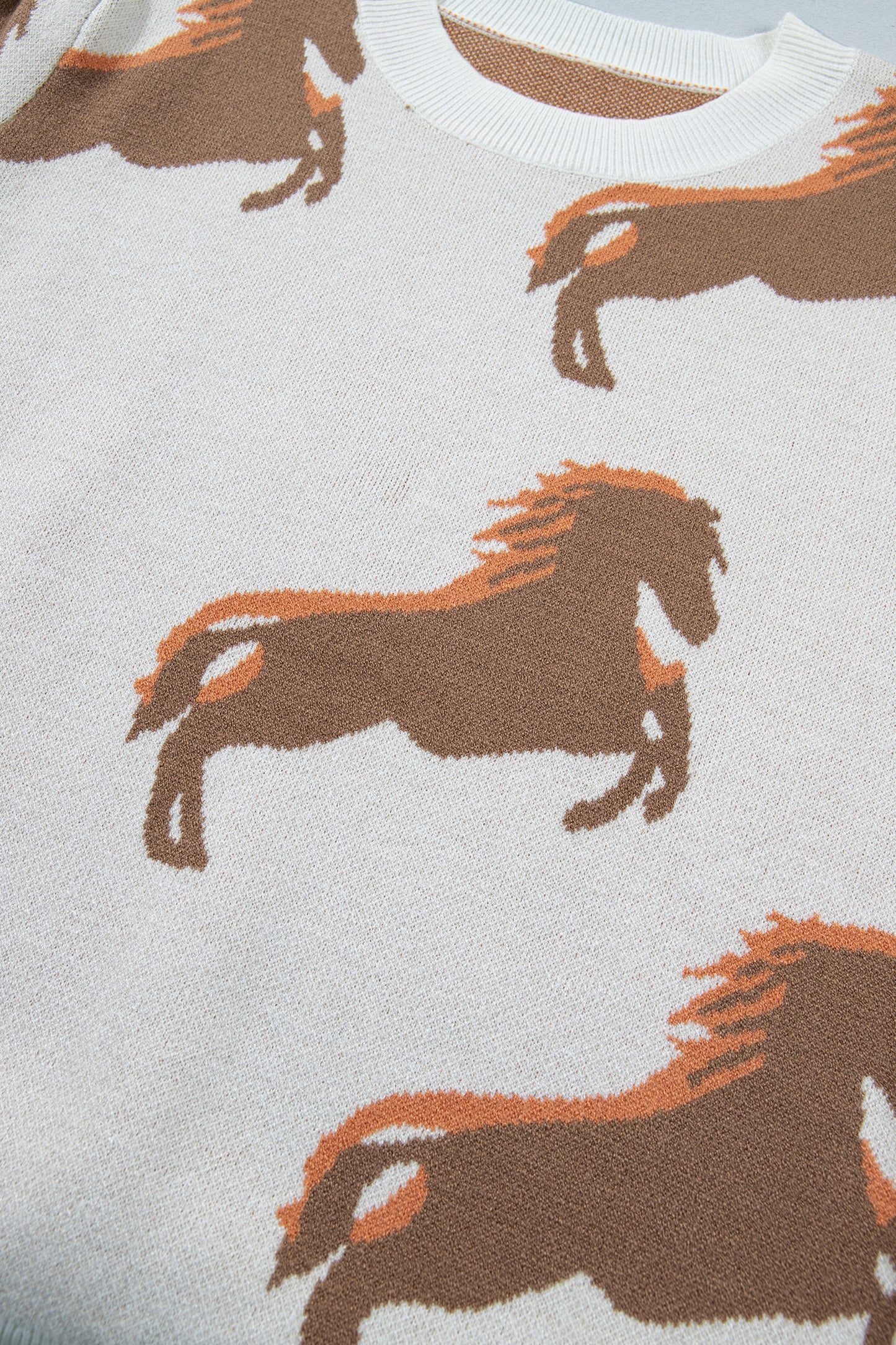 White Western Horse Print Short Sleeve Sweater Top