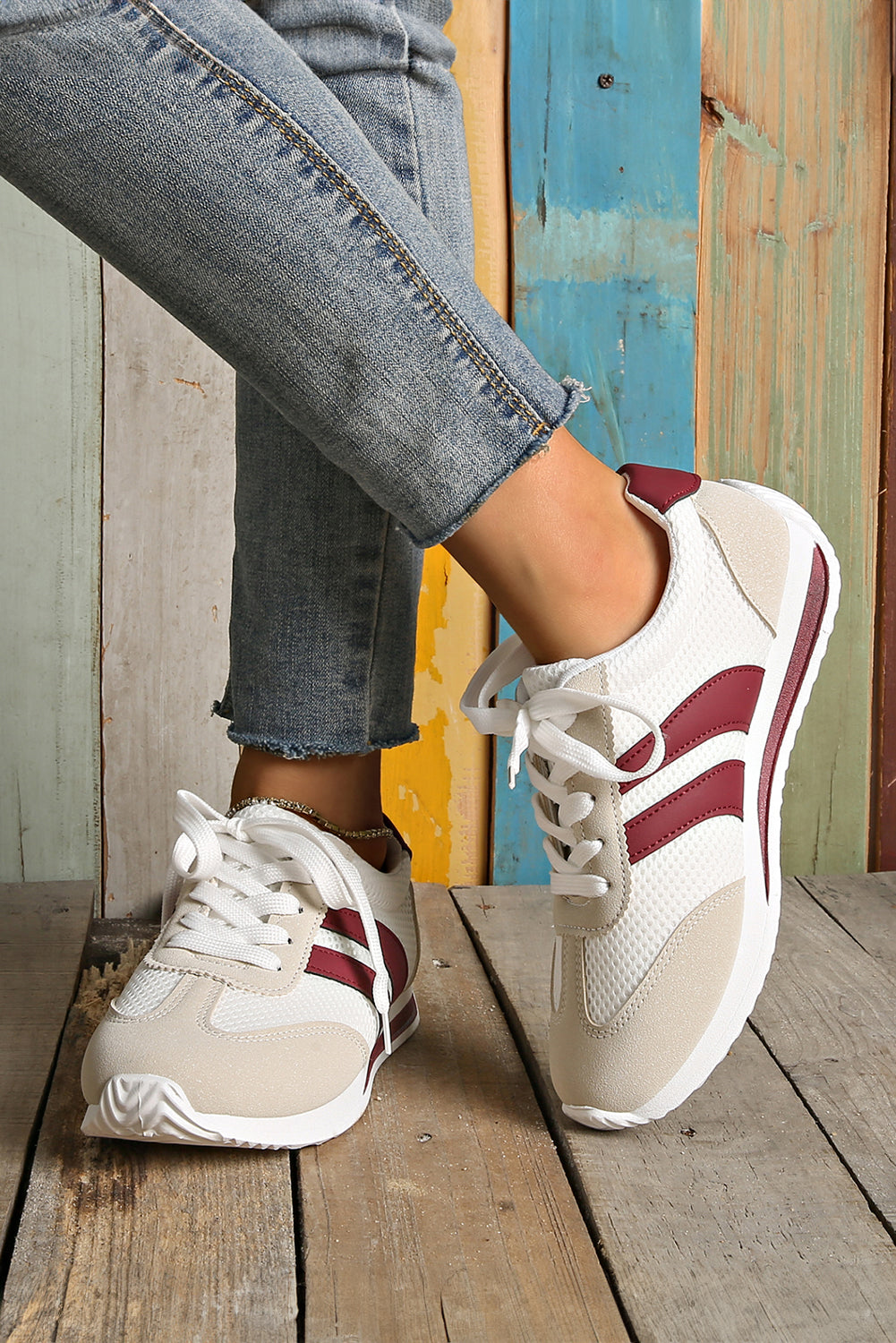 Block Patchwork Breathable Lace-up Sneakers