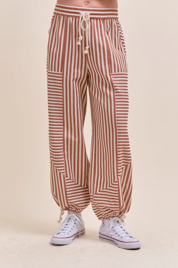 Mixed Stripe High Rise Parachute Pants