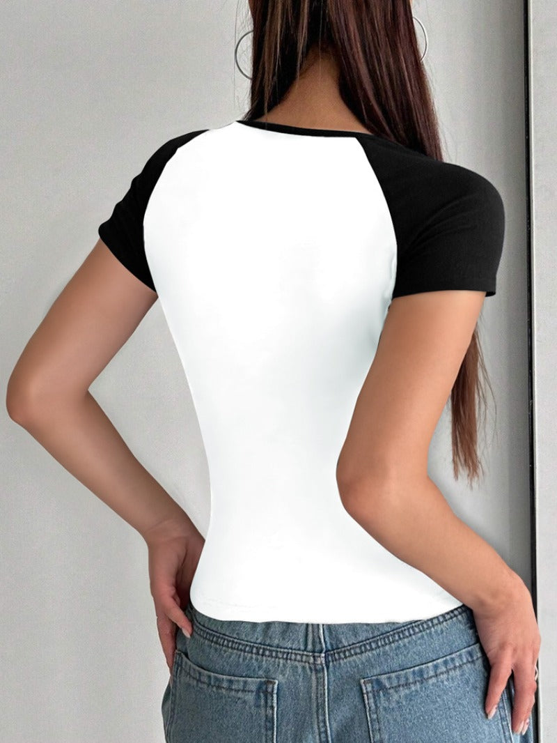 Spring 2025 Slim U Neck Collision Short Sleeve Top Women's T-Shirt