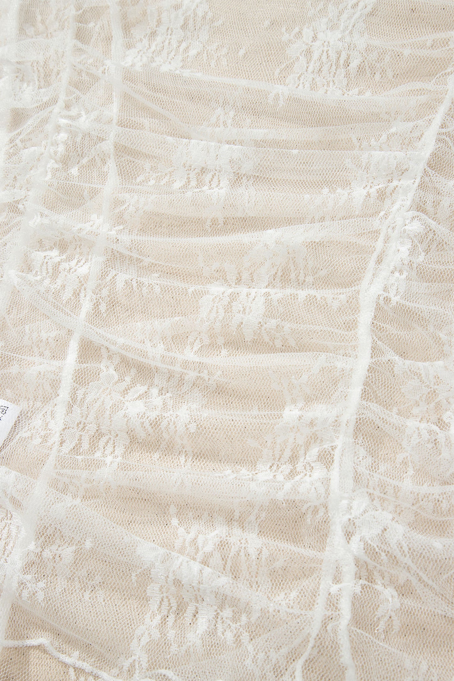 White Exposed Seam Ruched Sheer Floral Mesh Top