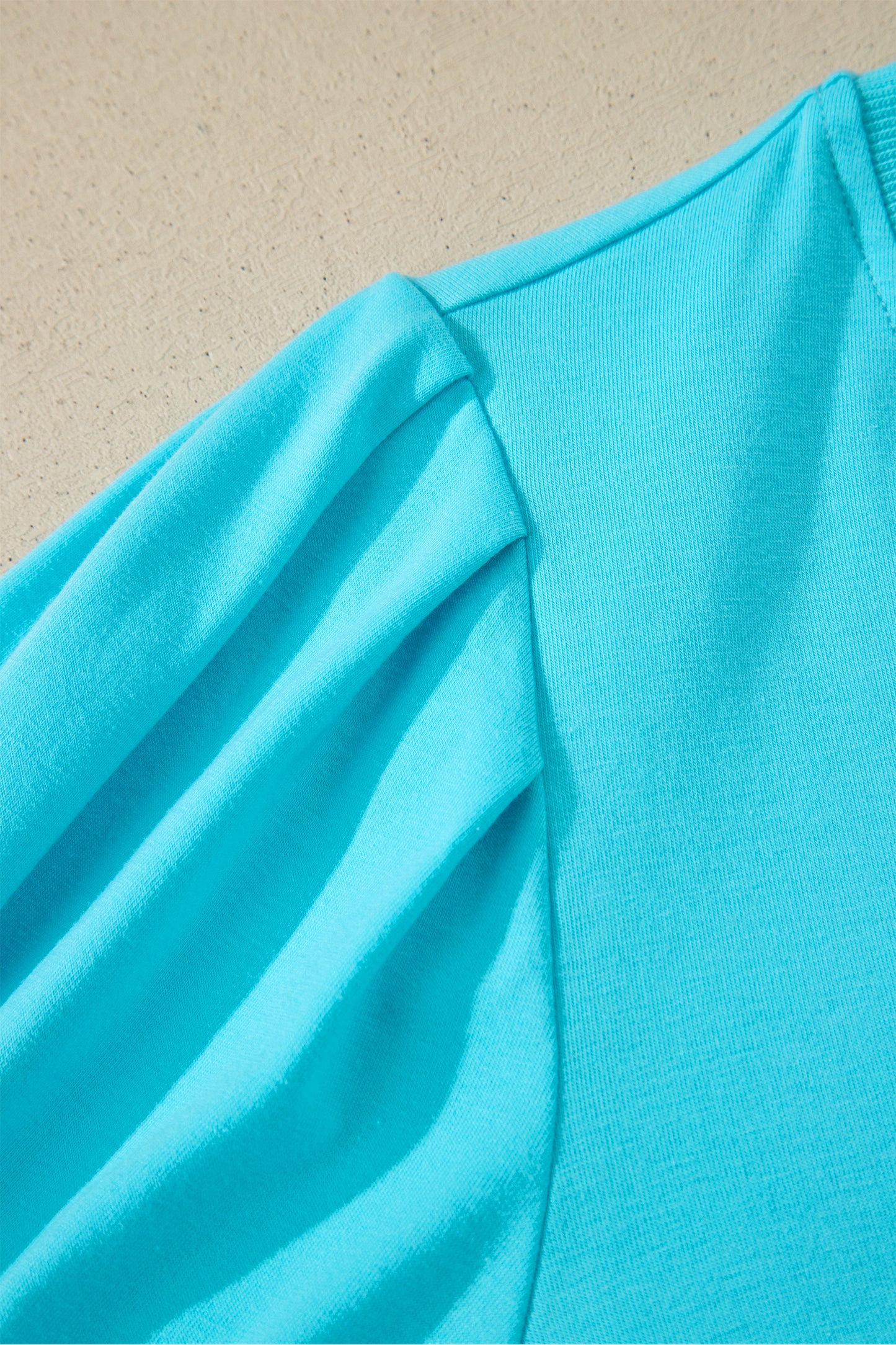 Bonbon Solid Color V Neck Short Puff Sleeve Blouse