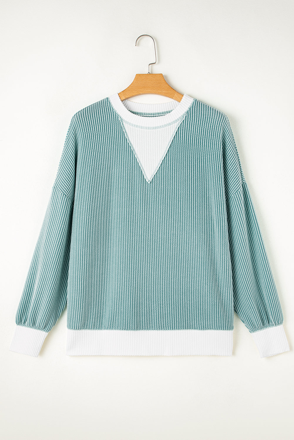 Blossom Corded Colorblock Drop Shoulder Loose Top