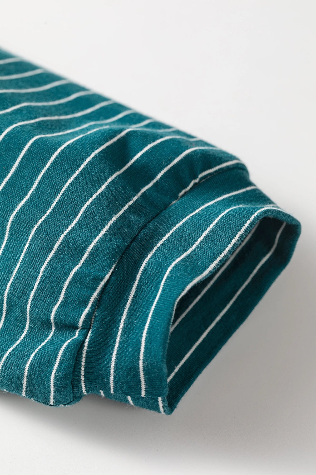 Green Stripe Dropped Shoulder Long Sleeve Top Elastic Waist Pants Casual 2pcs Set