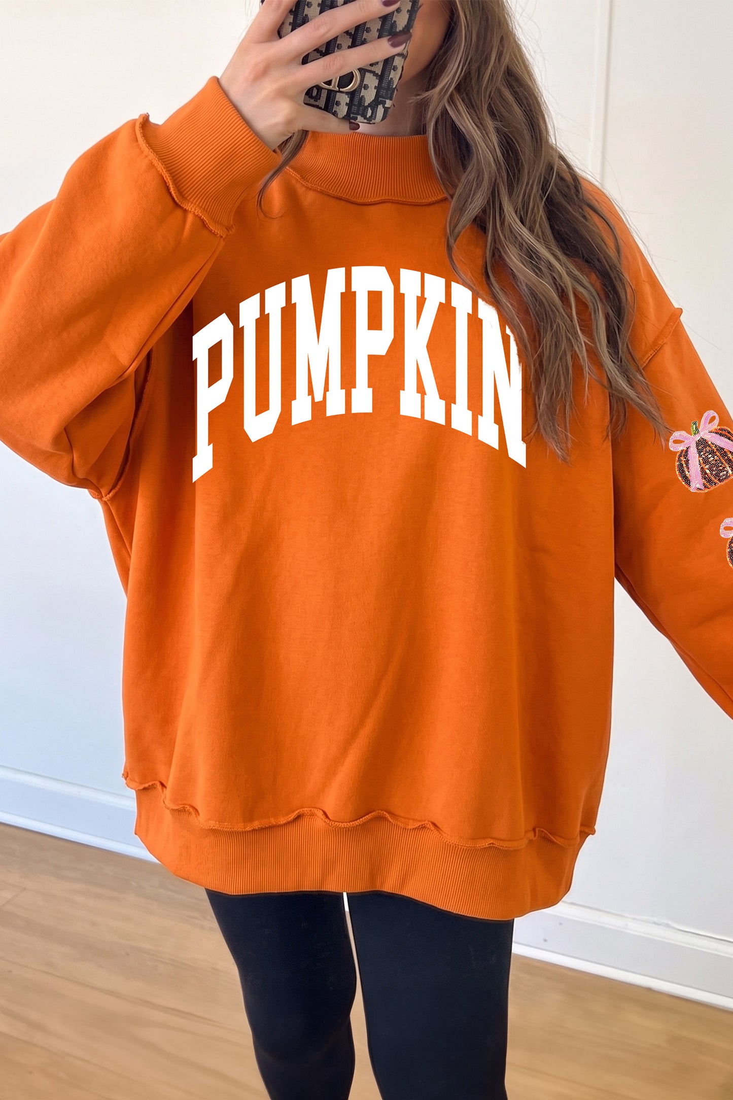 Carrot Sequined Pumpkin Applique Pumpkin Graphic Customized Sweatshirt