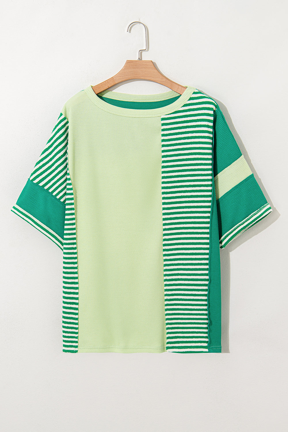 Stylish Green Stripe Colorblock Plus Size T-Shirt