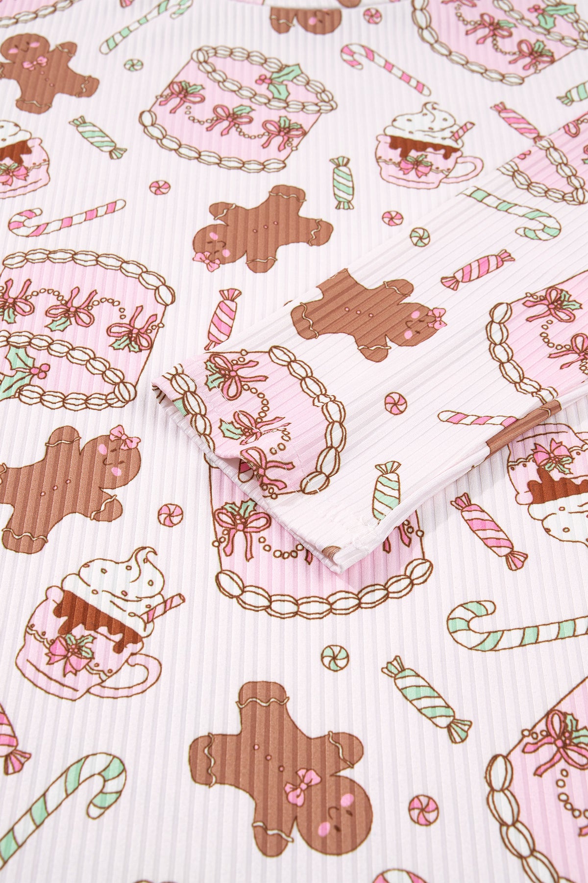 Pink Abstract Christmas Print Long Sleeve Two Piece Lounge Set