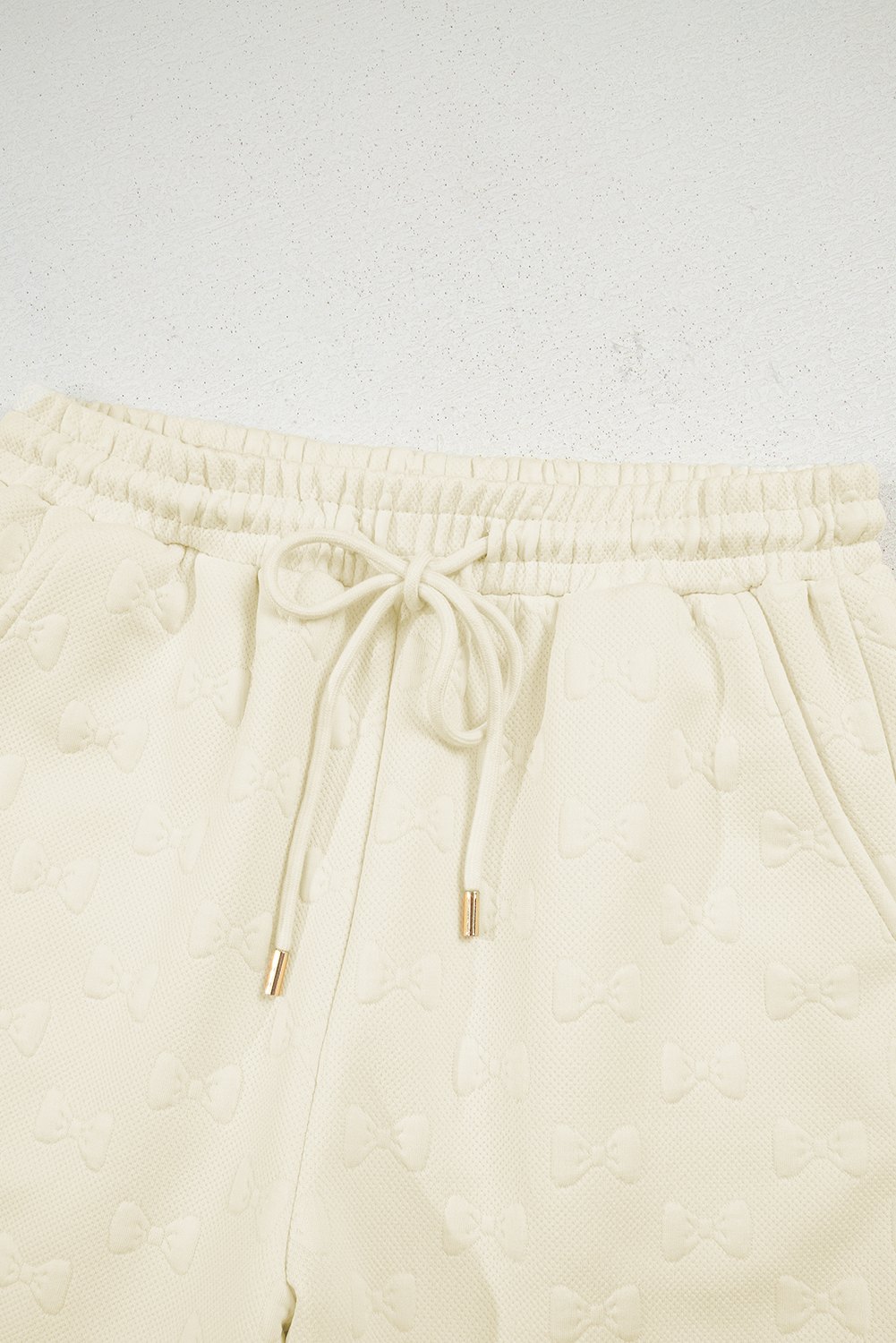 Pink Bow Jacquard Ruffle Sleeve Short 2pcs Outfit