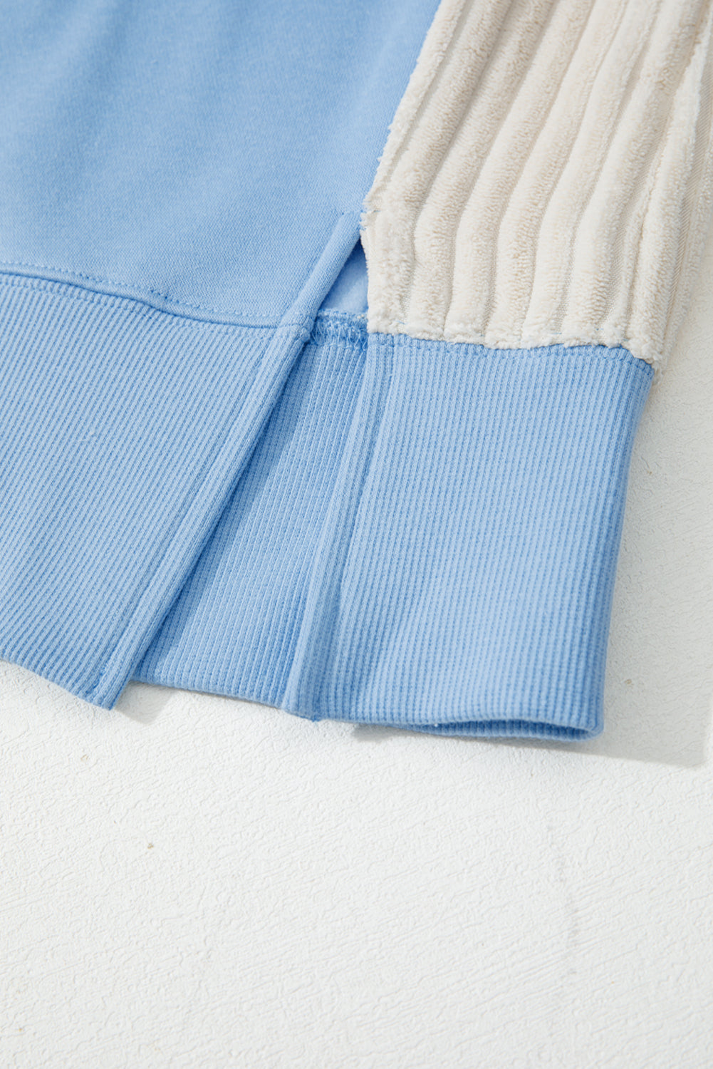 Beau Blue Sequin Nutcracker Textured Sleeve Patchwork Color Block Sweatshirt