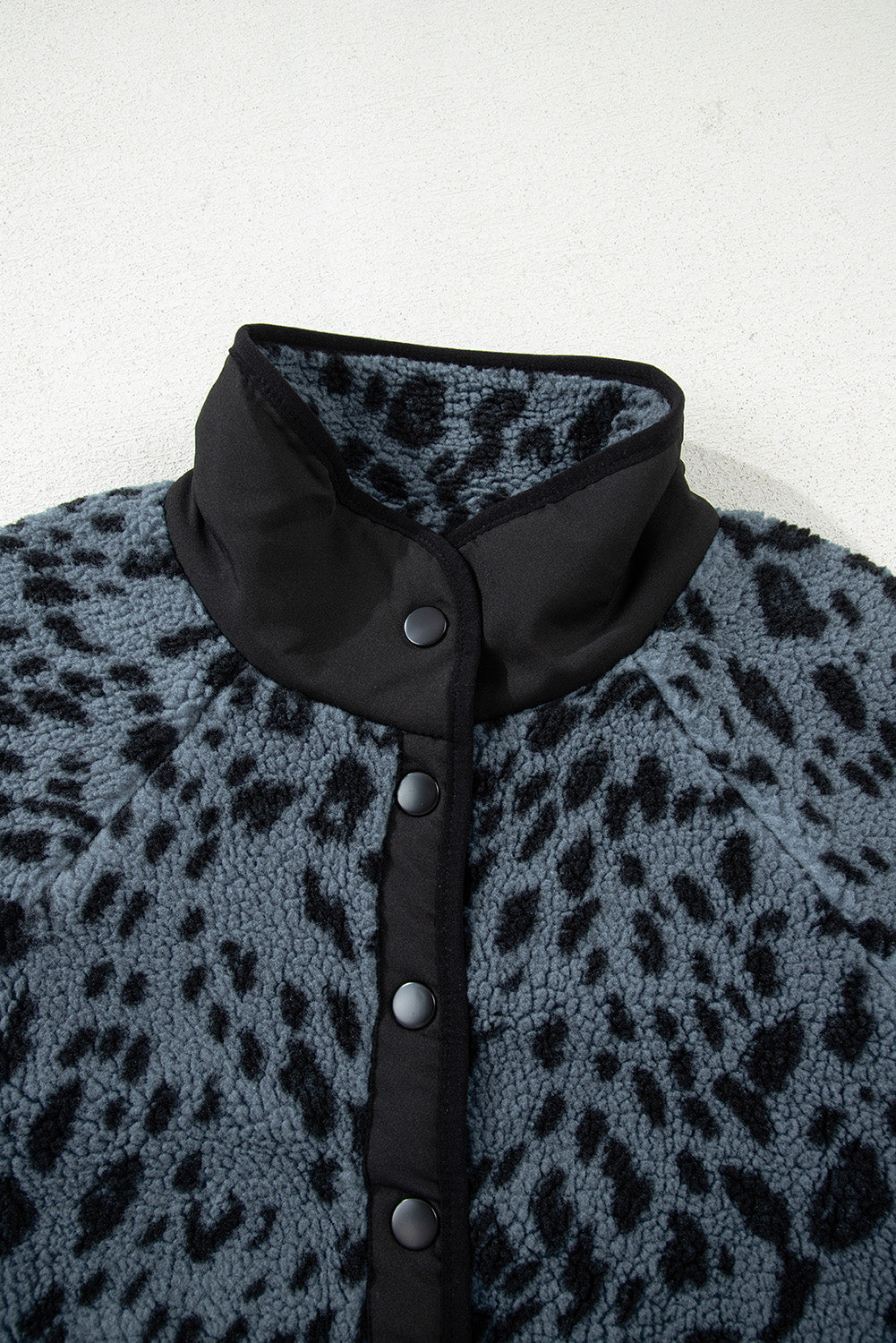 Cow Print Buttoned Stand Collar Fleece Jacket