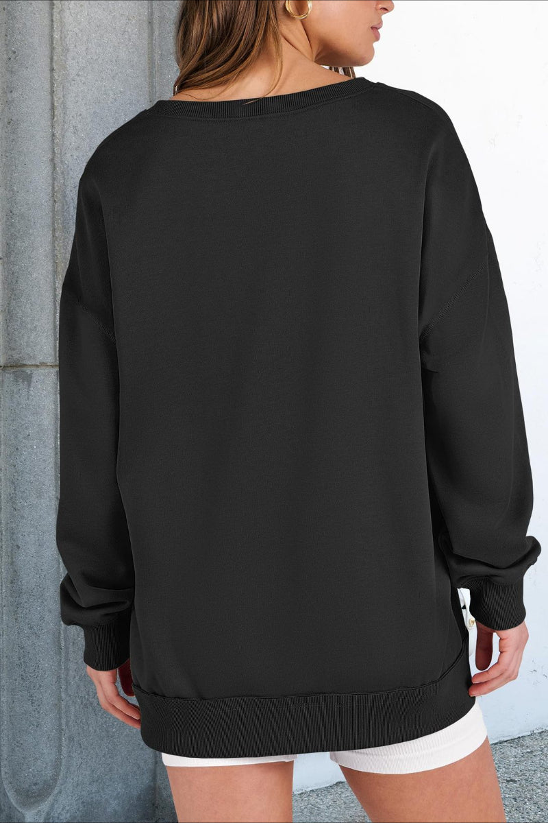 Striped V-Neck Pullover Sweatshirt with Contrast Trim