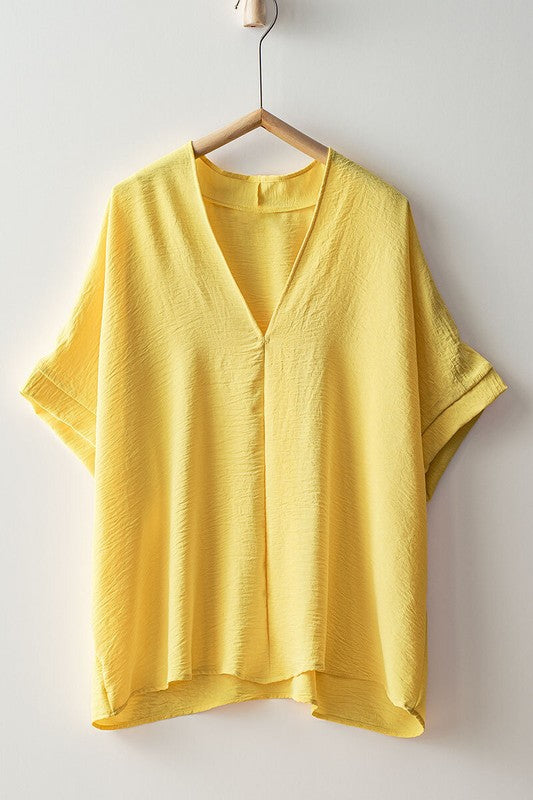 Airflow Textured V Neck Relaxed Fit Short Sleeve Top