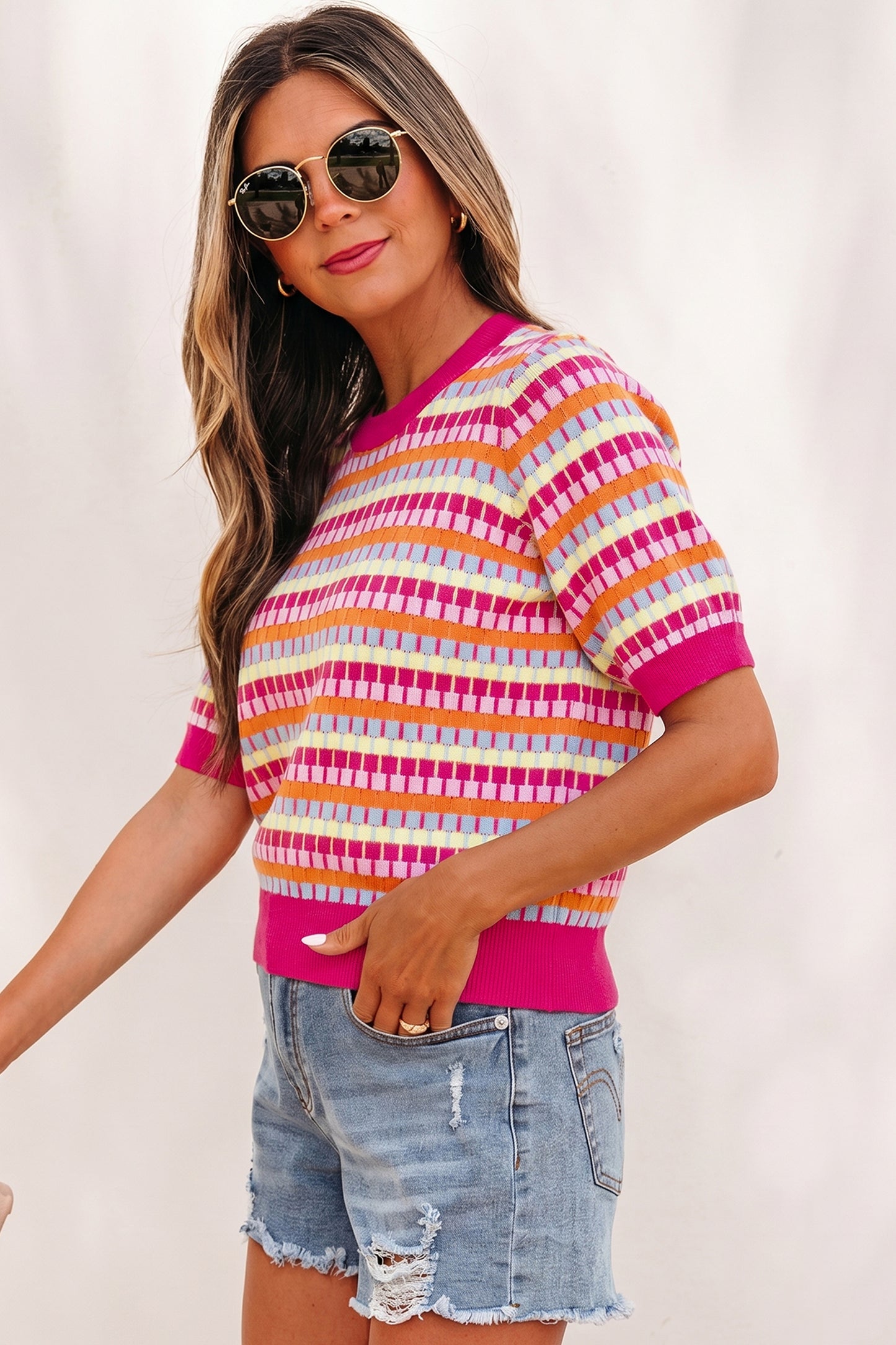 Textured Viscose Sweater Casual Short Sleeve Summer Top