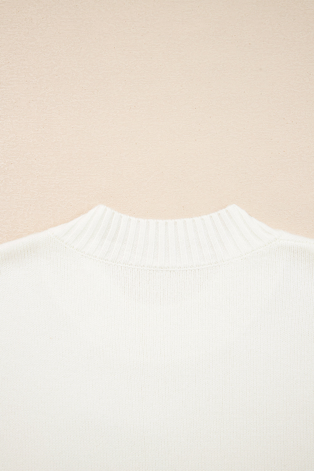 White Embroidered Flower Bouquet Ribbed Trim Loose Sweater