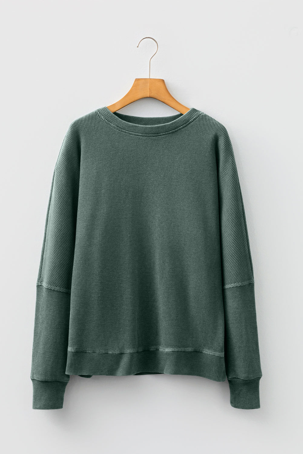 Dark Grey Waffle Knit Patchwork Long Sleeve Loose Top