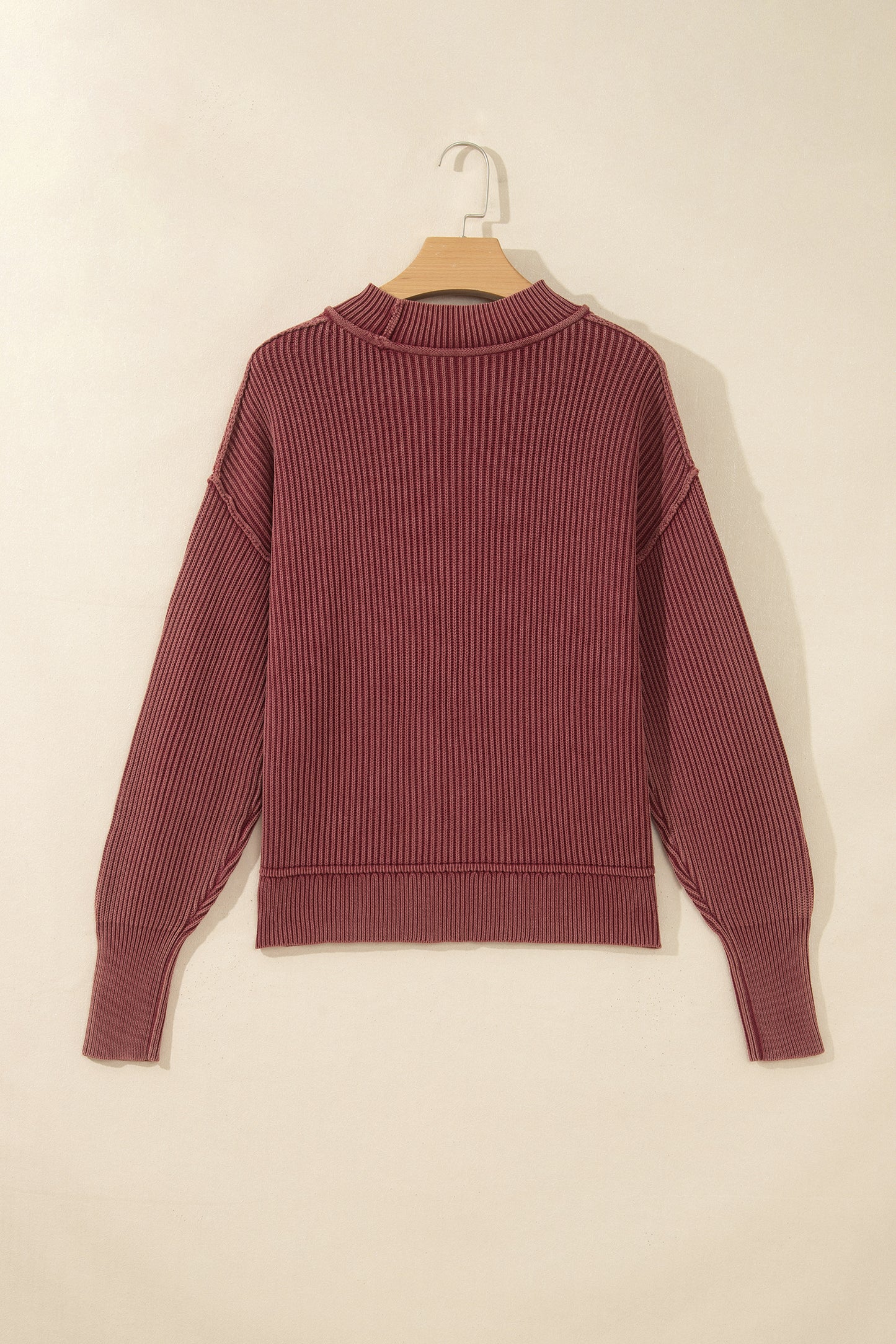 Red Dahlia Drop Shoulder High Neck Ribbed Sweater