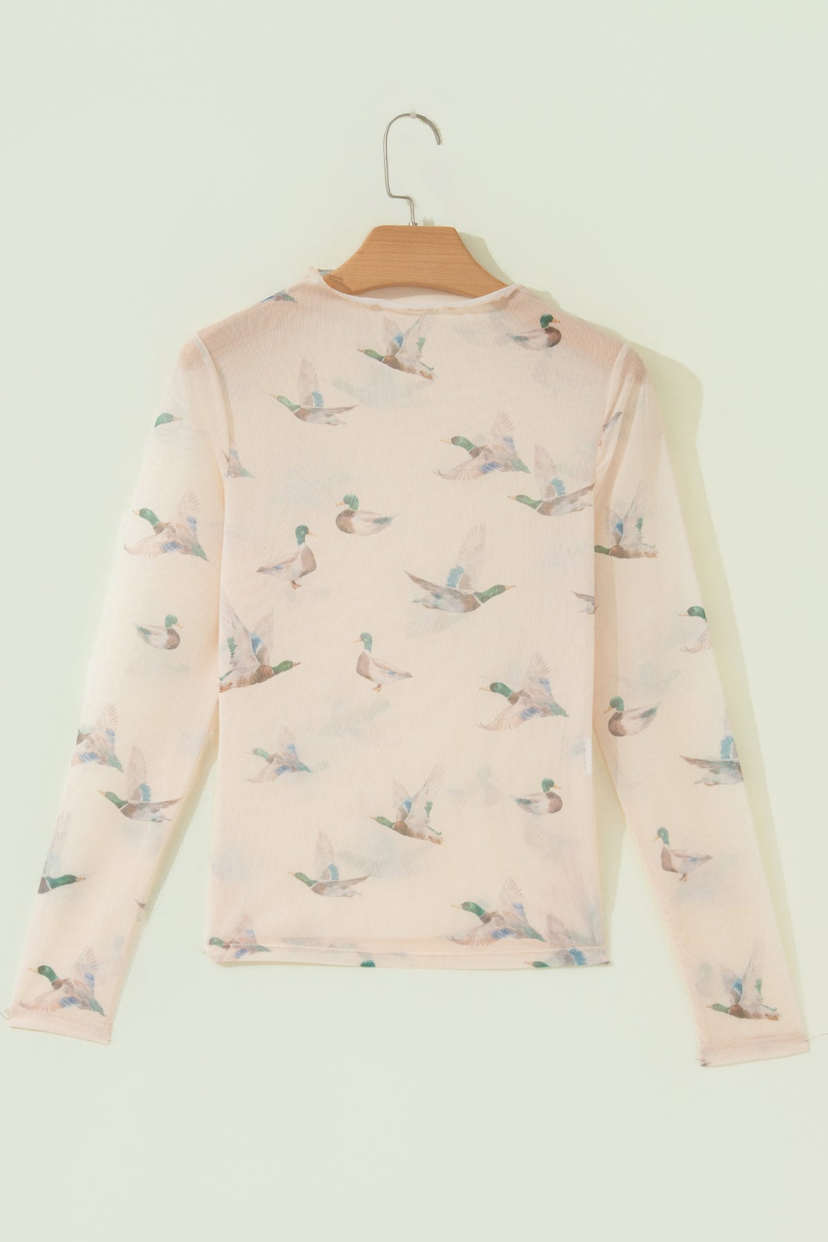 Western Duck Print Mesh Top Western High Neck Fitted