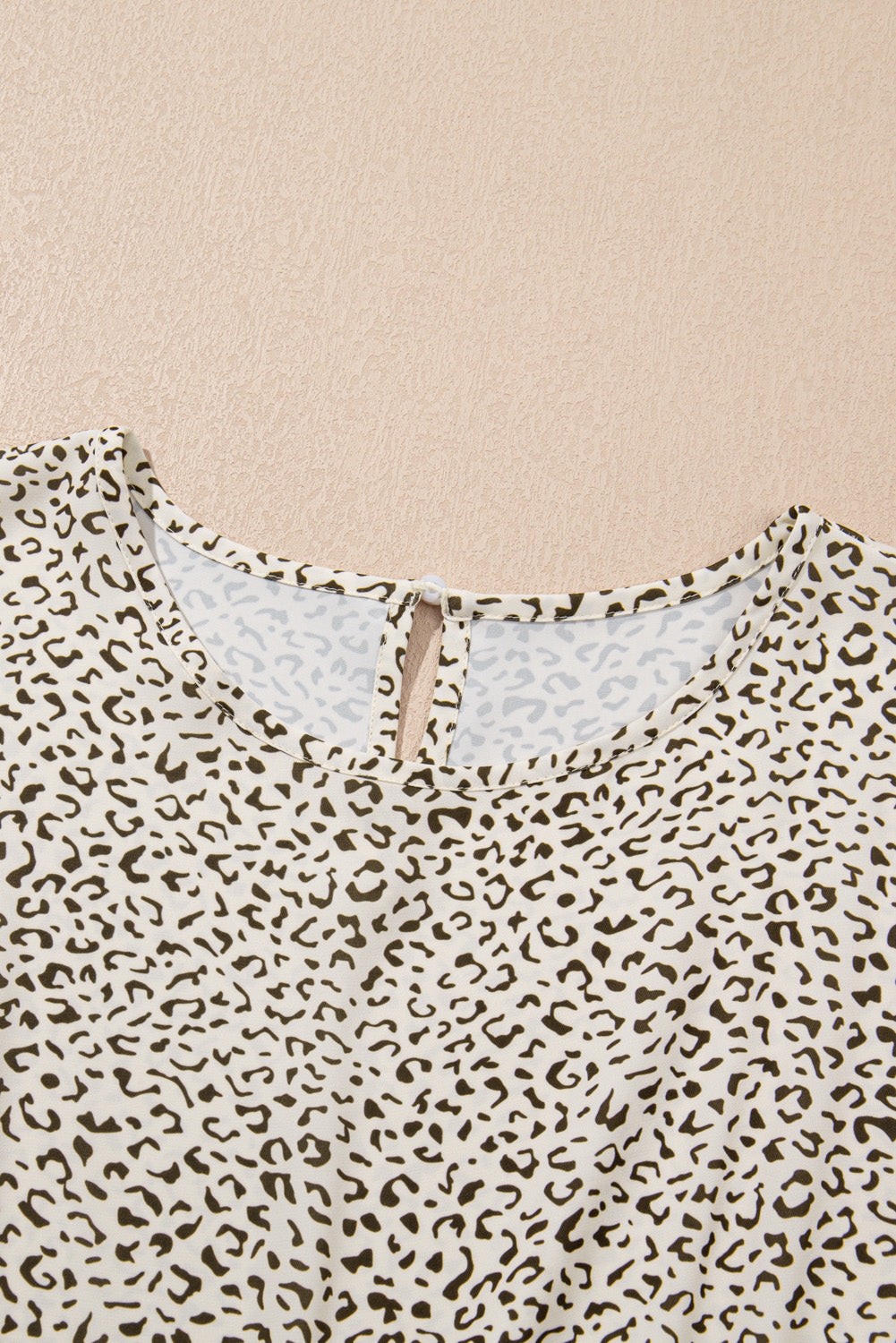 Beige Plus Size Leopard Print Frill Trim Short Sleeve Flared Dress