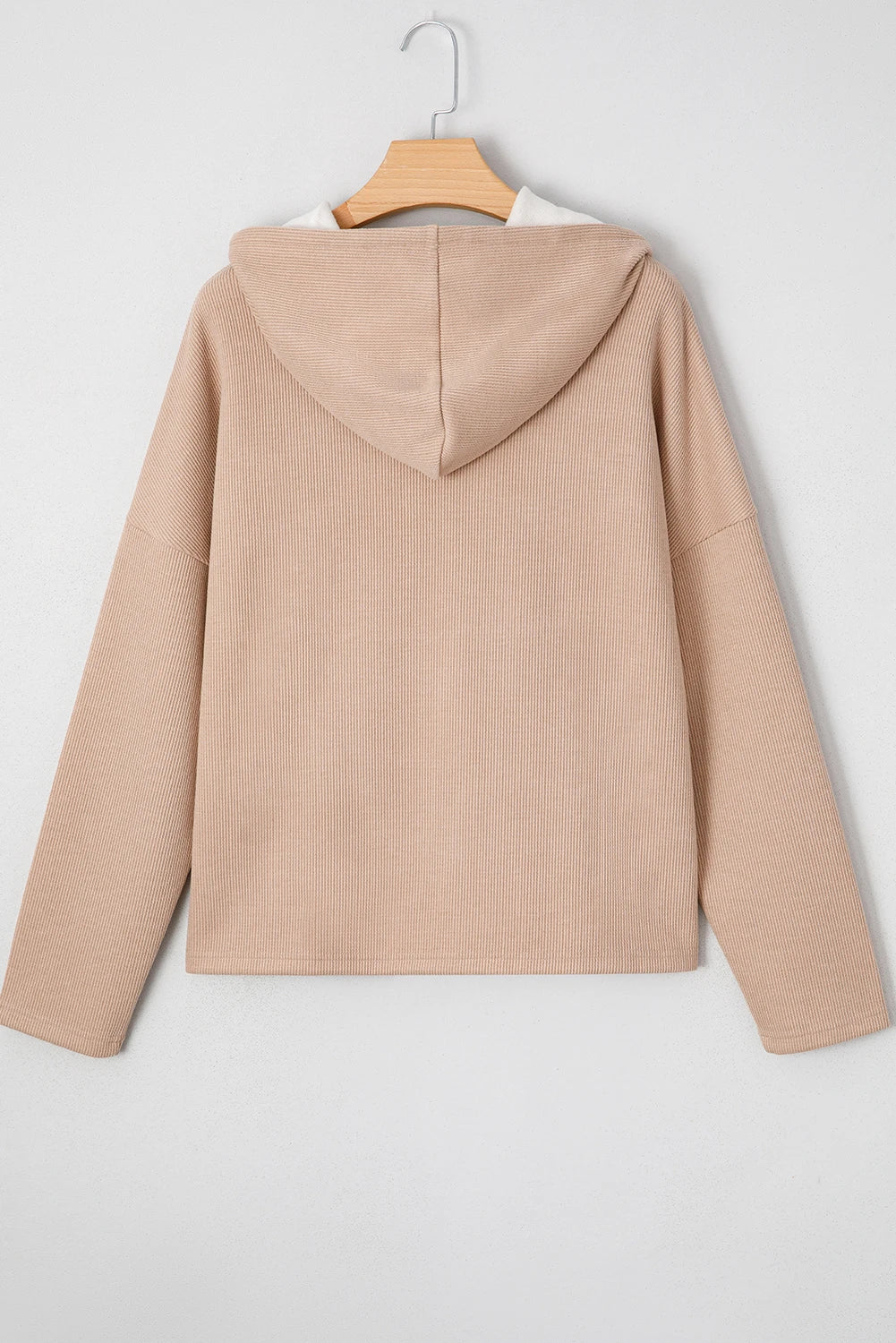 Rose Tan Thermal Textured Lace Drawstring Baggy Hoodie