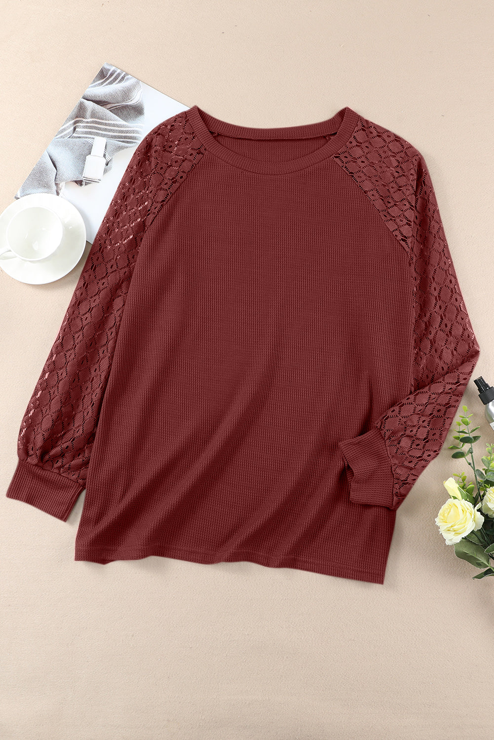 Black Lace Long Sleeve Textured Pullover
