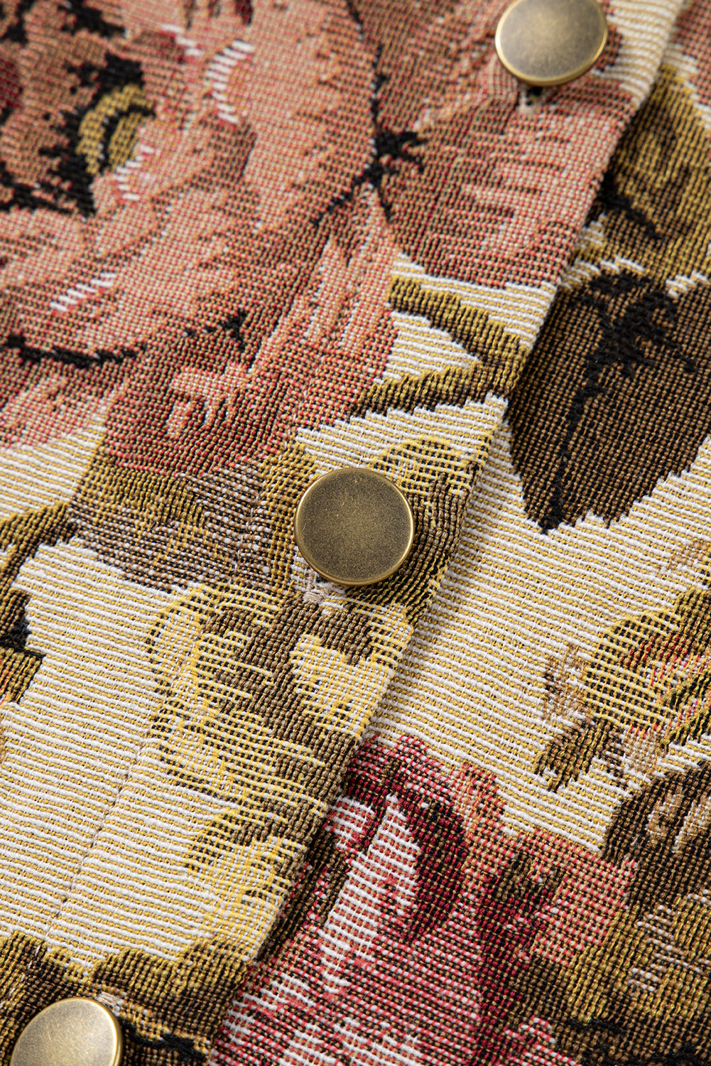 Khaki Floral Waffle Knit Patchwork Chest Pockets Buttoned Jacket