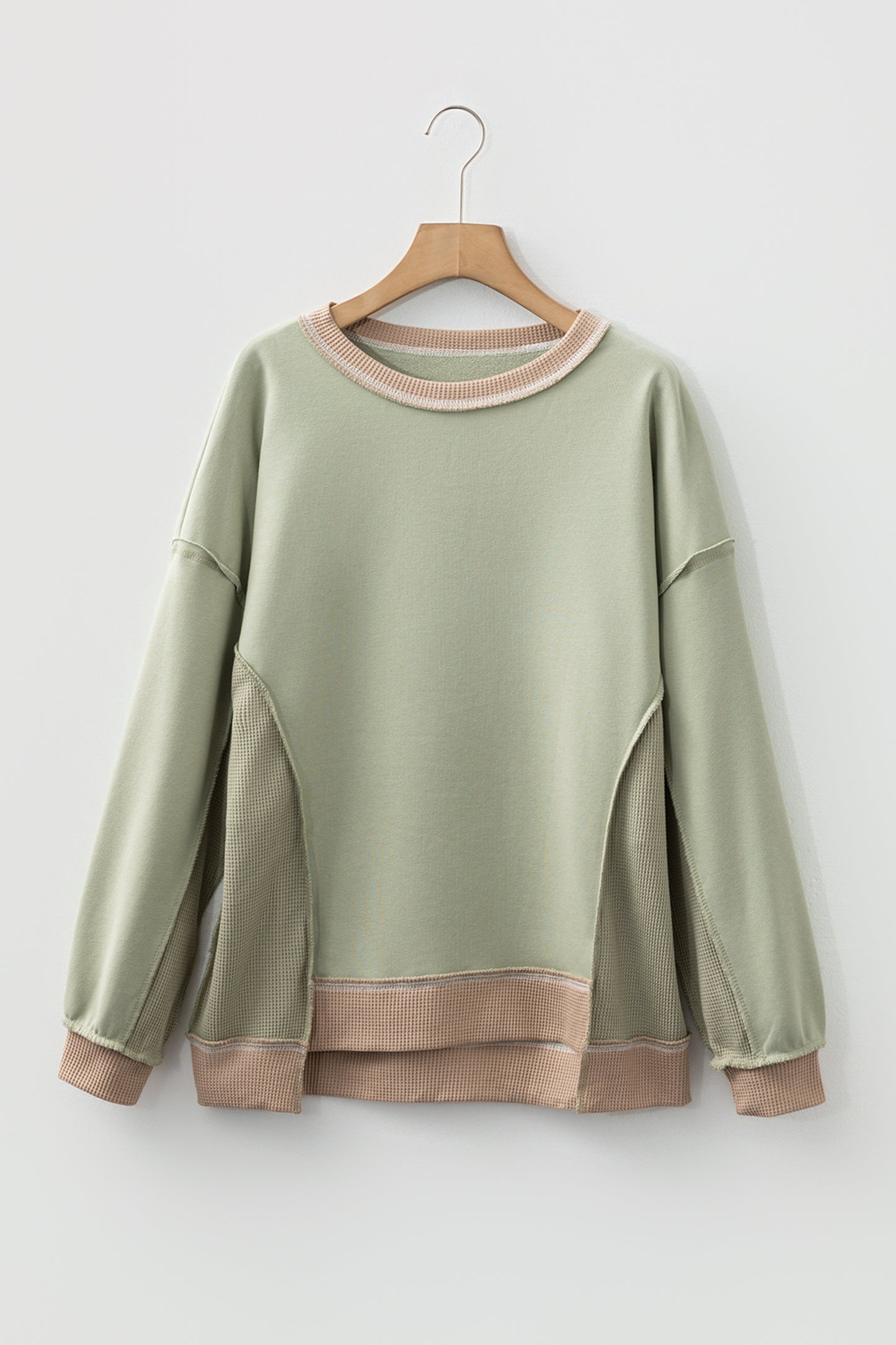Color Block Mix Texture Waffle Patchwork Oversize Sweatshirt
