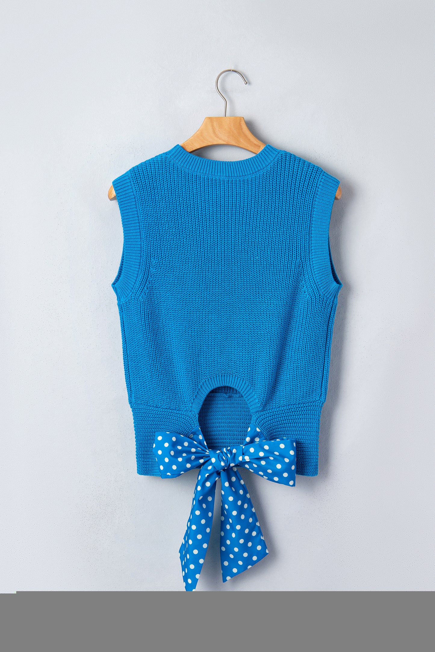 Polka Dot Knit Sweater Vest Back Bow Crop Top