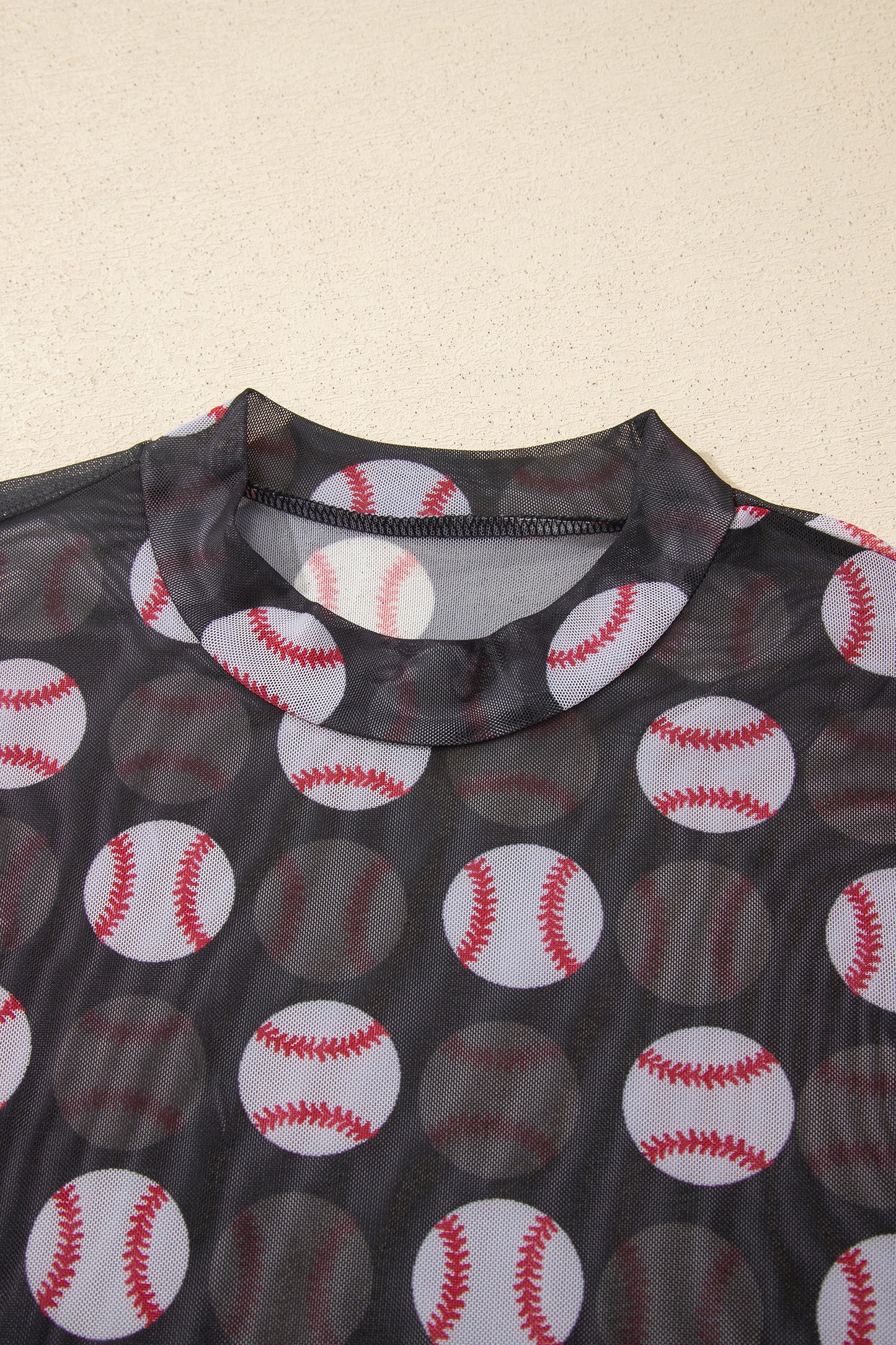 Black Game Day Rugby Mesh Sheer Long Sleeve Top