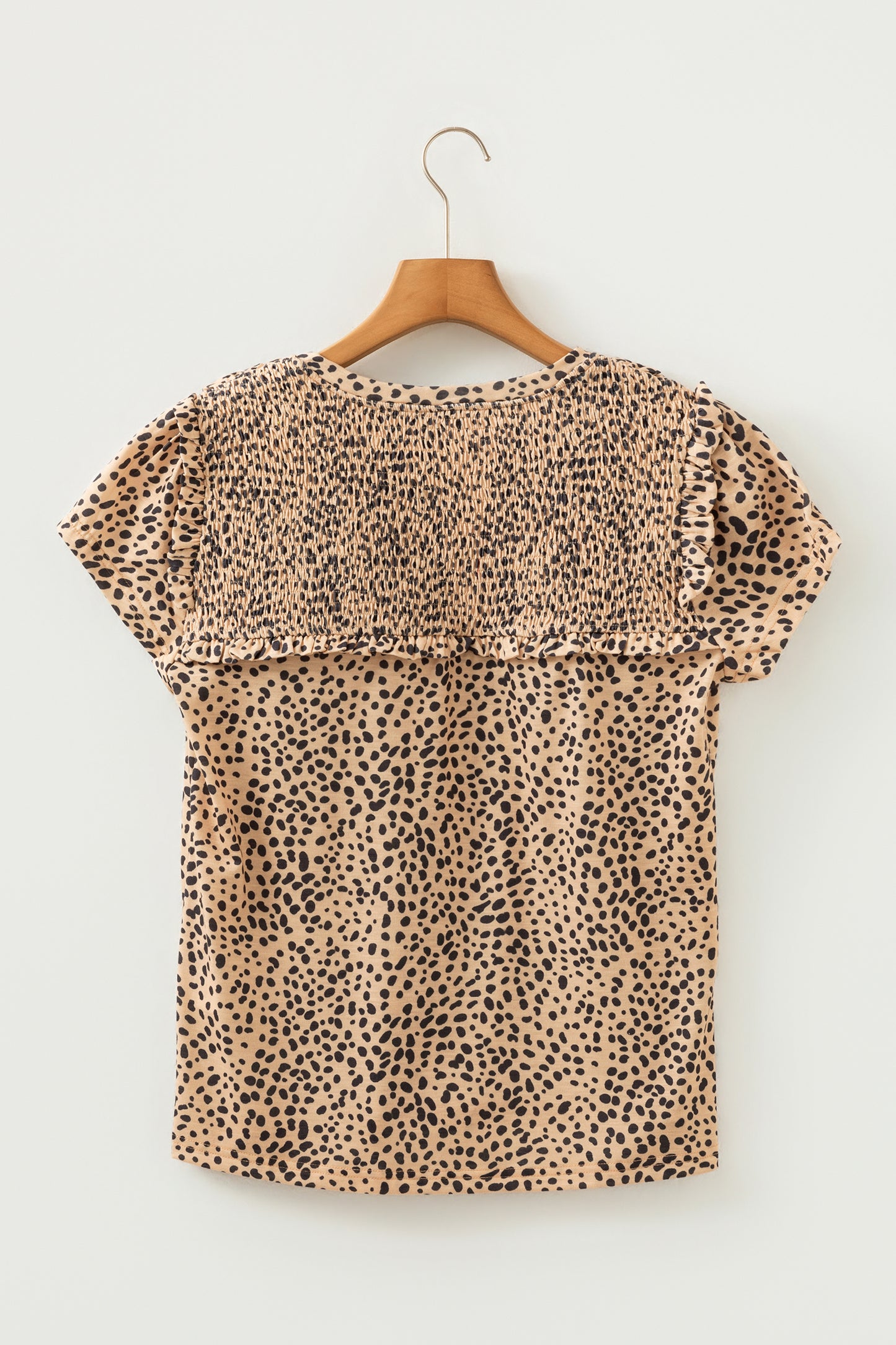 Apricot Cheeath Print Frilled V Neck Shirred Detail Short Sleeve Blouse