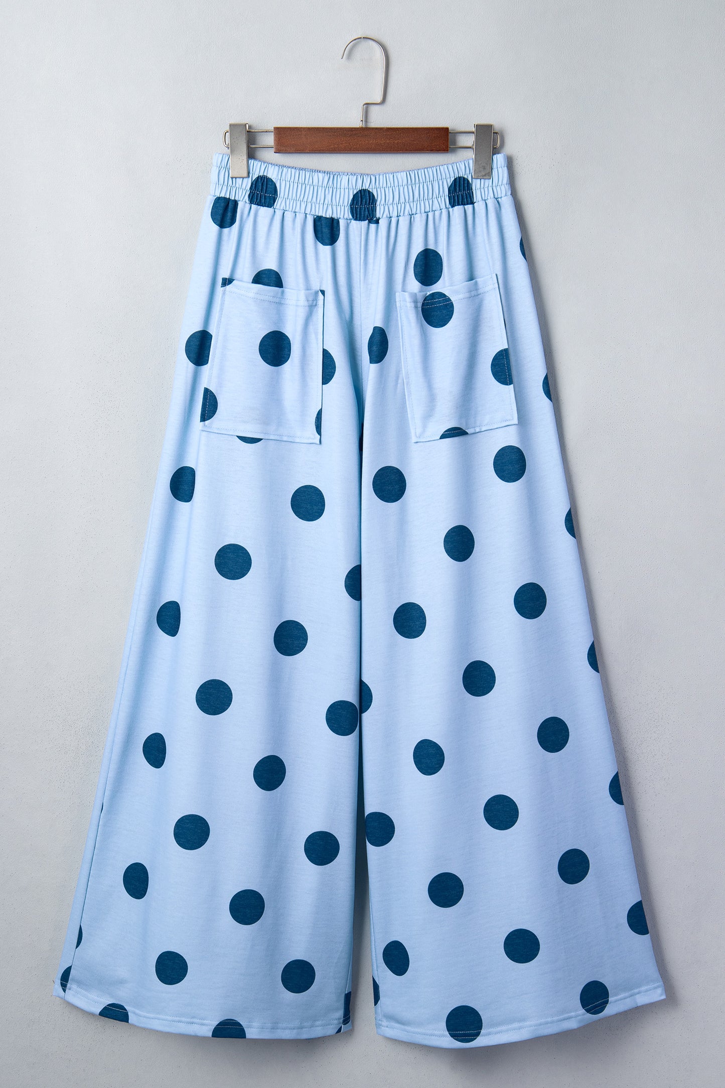 Sky Blue Polka Dot Wide Leg Elastic Waist Casual Pants