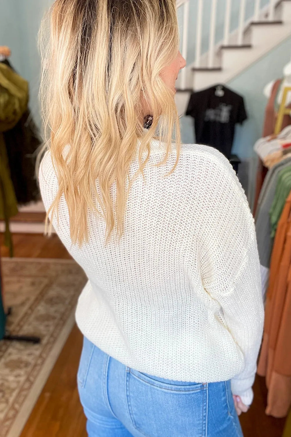 White Gobble Embroidered Graphic Thanksgiving Holiday Sweater